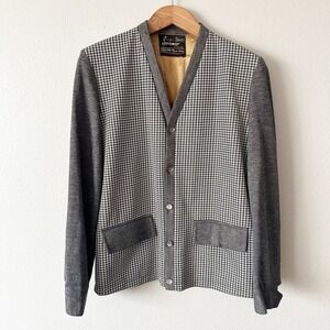Vintage Sears Roebuck & Co Men's Sportswear Houndstooth Cardigan Sweater 60s
